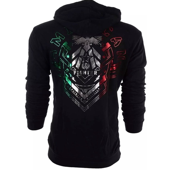 American fighter Men's Hoodie KENDLETON Premium Heavyweight MMA Black Biker - Picture 3 of 5